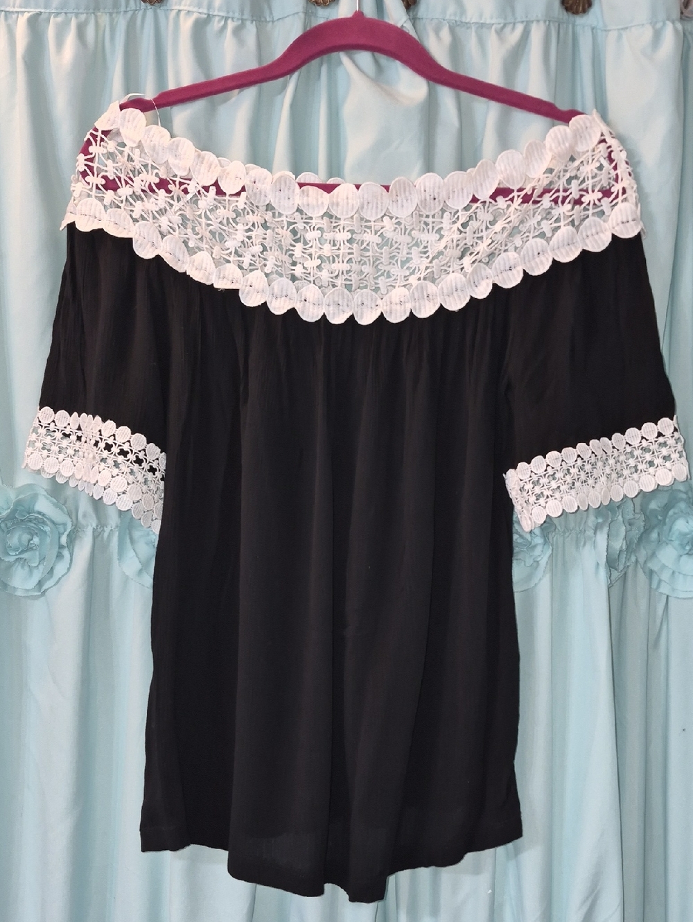 Inc International Concepts Black & White Lace-applique Off-Shoulder Top Sz S
